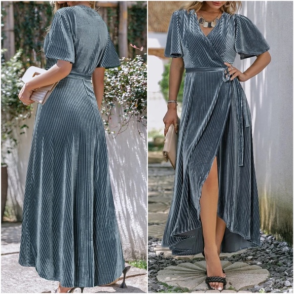 Luxe Velvet Butterfly Sleeve Maxi Dress - Picture 3 of 6